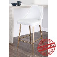 Lumisource B25-MARCEL AUVW2 Marcel Contemporary/Glam Counter Stool in Gold Metal and White Velvet - Set of 2